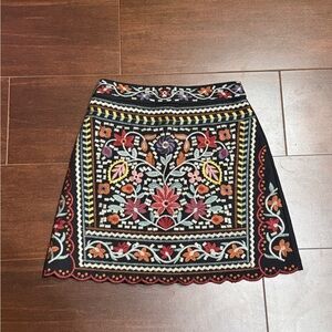 Miami Black A-Line Skirt with Colorful Embroidery